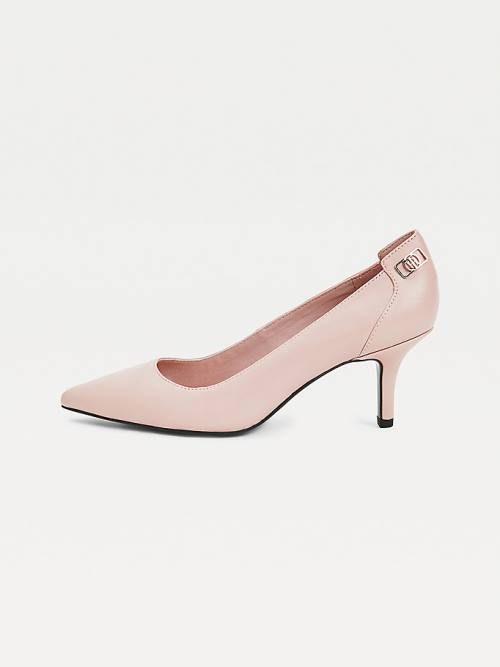 Botki Na Obcasie Tommy Hilfiger Essential Pointed Low Skórzane Pumps Damskie Różowe | TH432IOQ