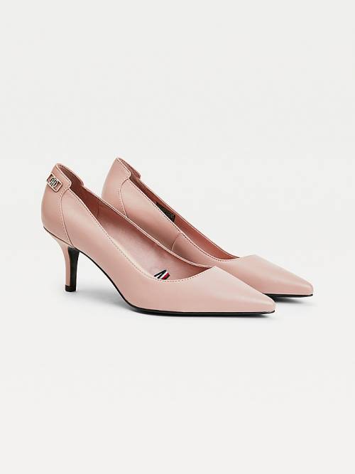 Botki Na Obcasie Tommy Hilfiger Essential Pointed Low Skórzane Pumps Damskie Różowe | TH432IOQ