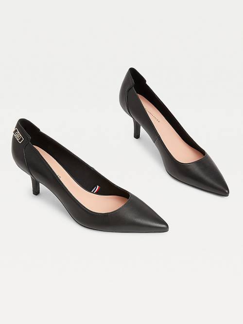 Botki Na Obcasie Tommy Hilfiger Essential Pointed Low Skórzane Pumps Damskie Czarne | TH956VNG