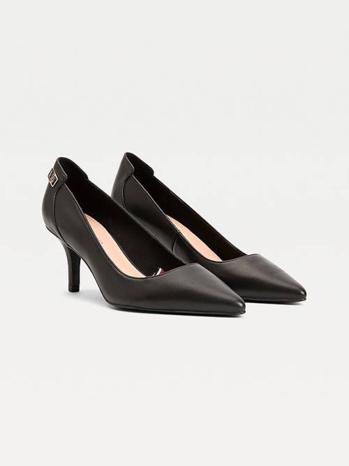 Botki Na Obcasie Tommy Hilfiger Essential Pointed Low Skórzane Pumps Damskie Czarne | TH956VNG