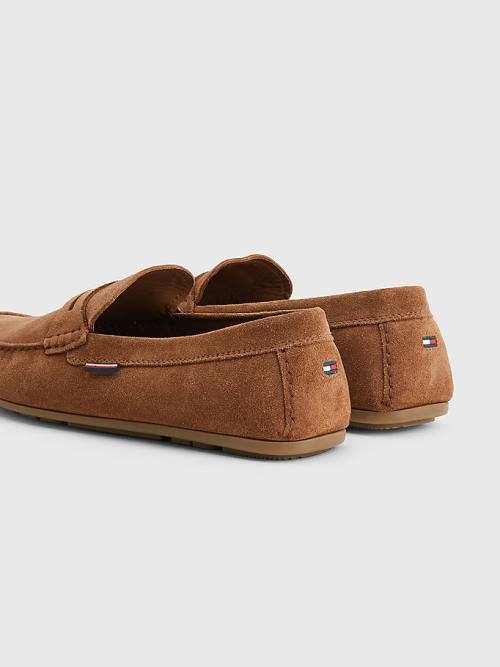 Buty Codzienne Tommy Hilfiger Klasyczne Zamszowe Driving Męskie Brązowe | TH483QLS