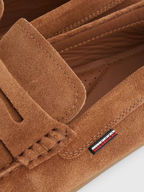 Buty Codzienne Tommy Hilfiger Klasyczne Zamszowe Driving Męskie Brązowe | TH483QLS