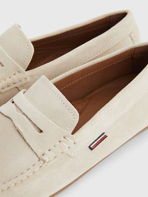 Buty Codzienne Tommy Hilfiger Klasyczne Zamszowe Driving Męskie Beżowe | TH586GDX