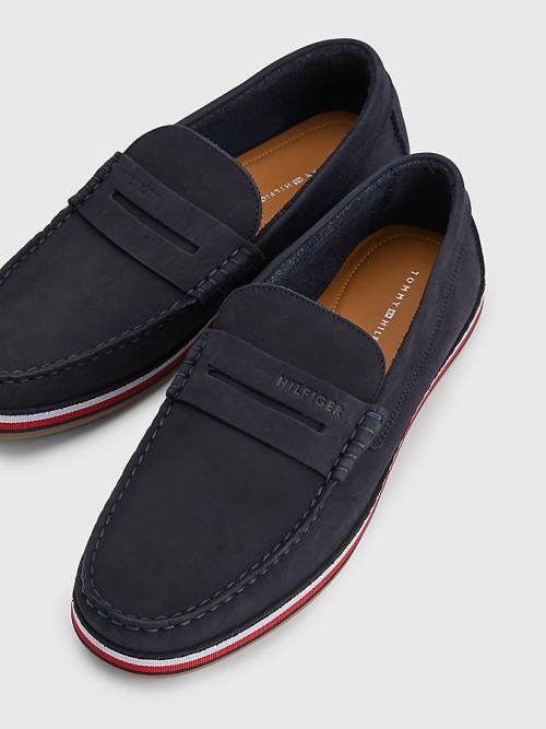 Buty Codzienne Tommy Hilfiger Nubuck Moccasins Męskie Niebieskie | TH147PKL