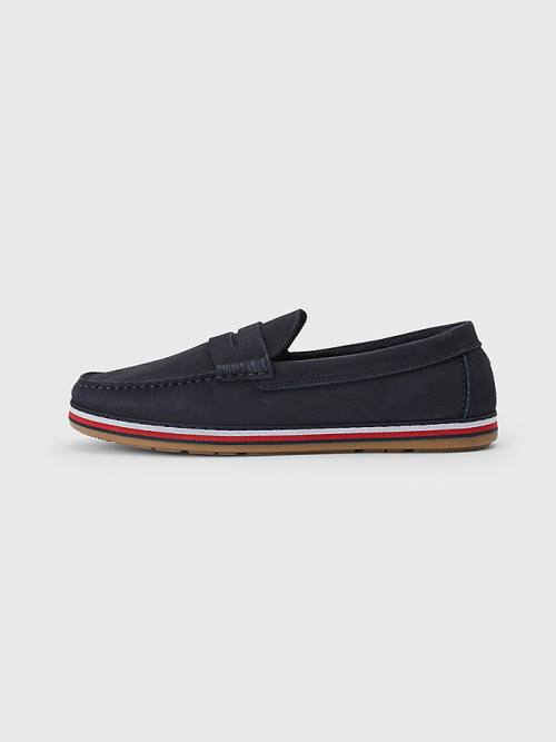 Buty Codzienne Tommy Hilfiger Nubuck Moccasins Męskie Niebieskie | TH147PKL