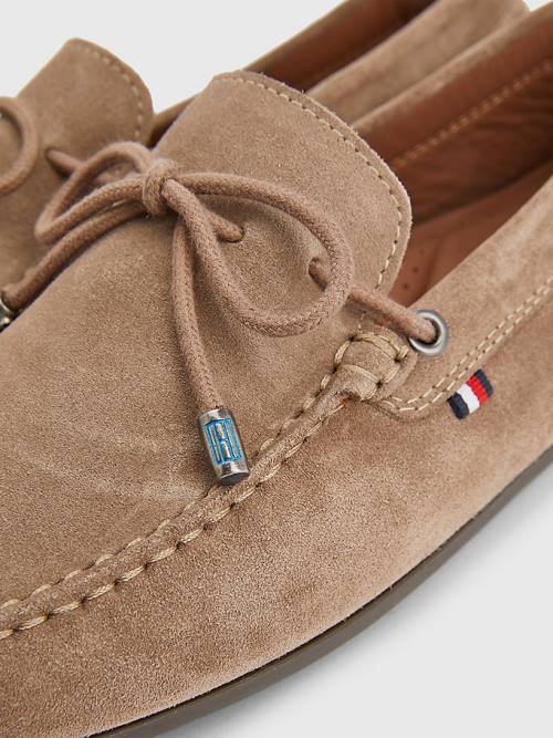 Buty Codzienne Tommy Hilfiger Signature Zamszowe Driver With Laces Męskie Khaki | TH932MAG