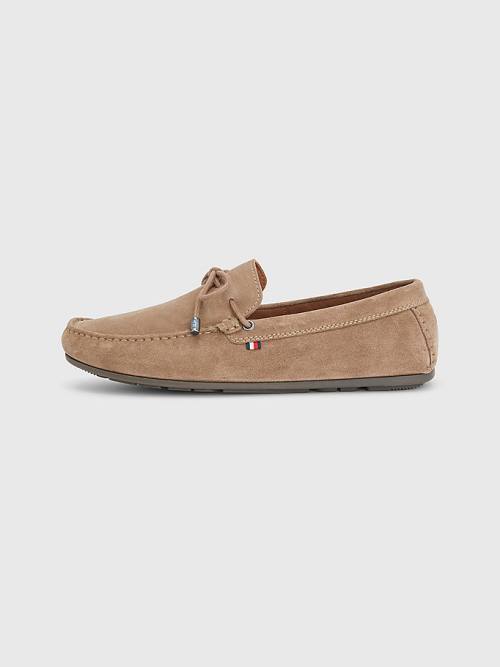 Buty Codzienne Tommy Hilfiger Signature Zamszowe Driver With Laces Męskie Khaki | TH932MAG