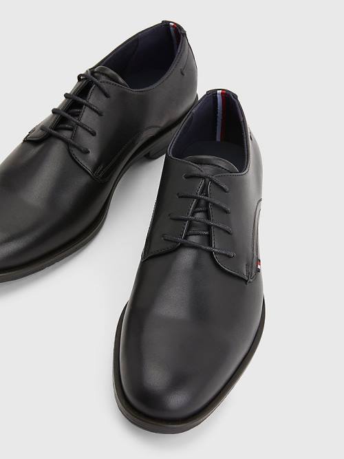 Buty Eleganckie Tommy Hilfiger Core Skórzane Koronkowe Up Męskie Czarne | TH103YQM