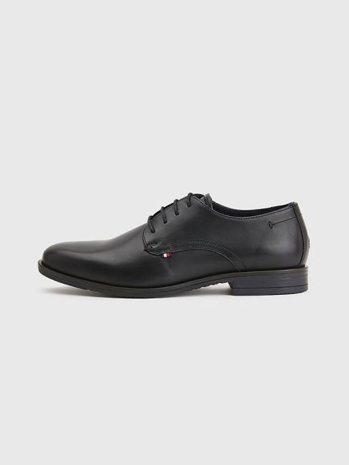 Buty Eleganckie Tommy Hilfiger Core Skórzane Koronkowe Up Męskie Czarne | TH103YQM