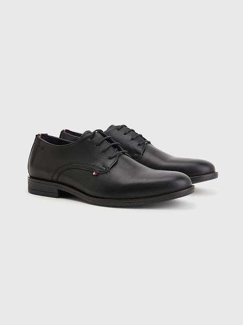 Buty Eleganckie Tommy Hilfiger Core Skórzane Koronkowe Up Męskie Czarne | TH103YQM