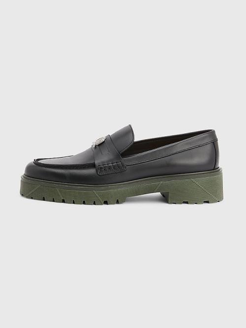 Buty Eleganckie Tommy Hilfiger Crest Chunky Skórzane Loafers Męskie Czarne | TH047QKE