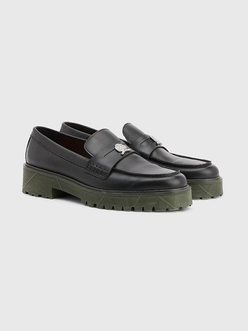 Buty Eleganckie Tommy Hilfiger Crest Chunky Skórzane Loafers Męskie Czarne | TH047QKE