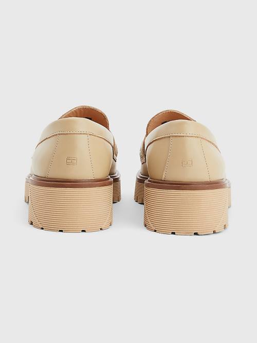 Buty Eleganckie Tommy Hilfiger Crest Chunky Skórzane Loafers Męskie Beżowe | TH564QKV