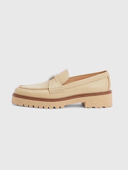 Buty Eleganckie Tommy Hilfiger Crest Chunky Skórzane Loafers Męskie Beżowe | TH564QKV