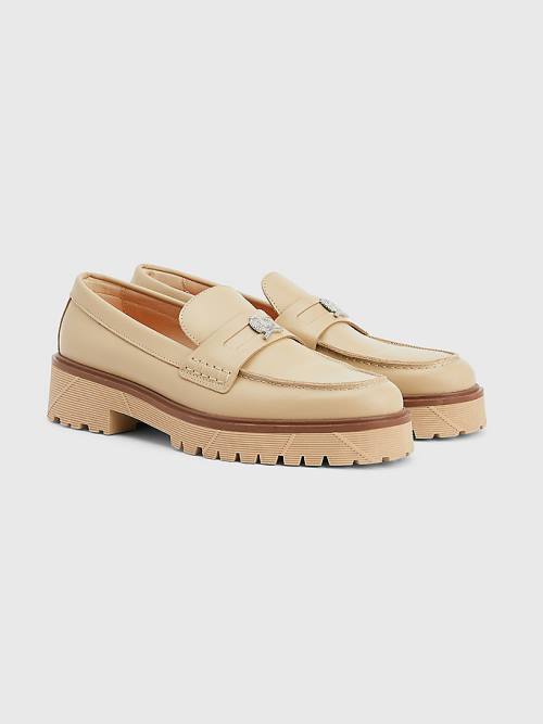 Buty Eleganckie Tommy Hilfiger Crest Chunky Skórzane Loafers Męskie Beżowe | TH564QKV