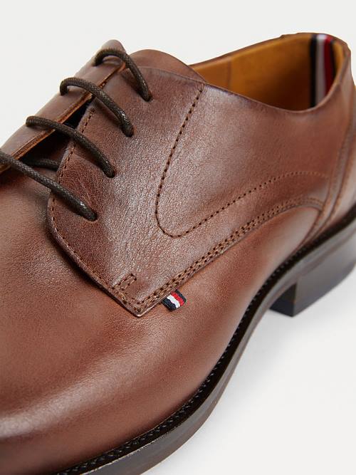 Buty Eleganckie Tommy Hilfiger Signature Skórzane Derby Męskie Brązowe | TH057NOB