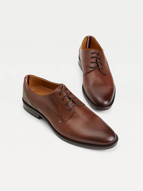 Buty Eleganckie Tommy Hilfiger Signature Skórzane Derby Męskie Brązowe | TH057NOB