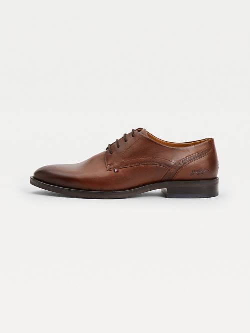 Buty Eleganckie Tommy Hilfiger Signature Skórzane Derby Męskie Brązowe | TH057NOB