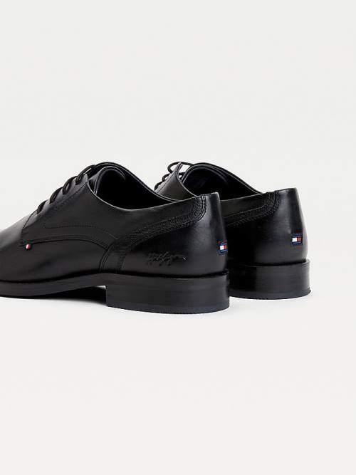 Buty Eleganckie Tommy Hilfiger Signature Skórzane Derby Męskie Czarne | TH307WBU