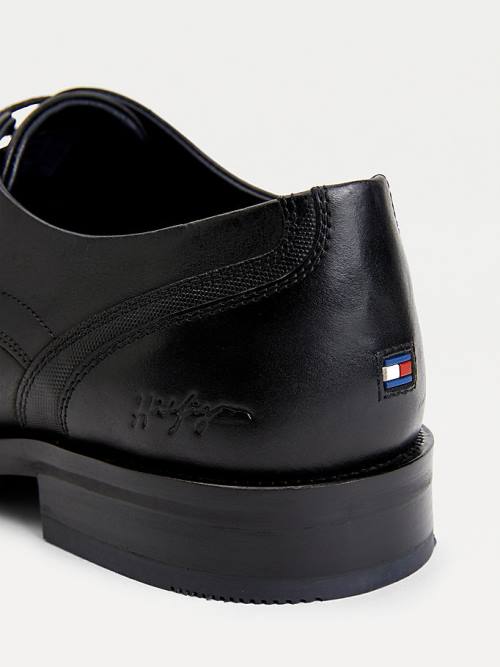 Buty Eleganckie Tommy Hilfiger Signature Skórzane Derby Męskie Czarne | TH307WBU