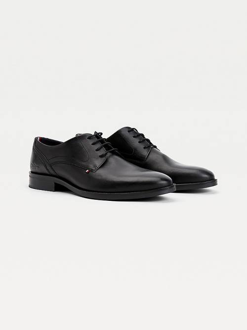 Buty Eleganckie Tommy Hilfiger Signature Skórzane Derby Męskie Czarne | TH307WBU