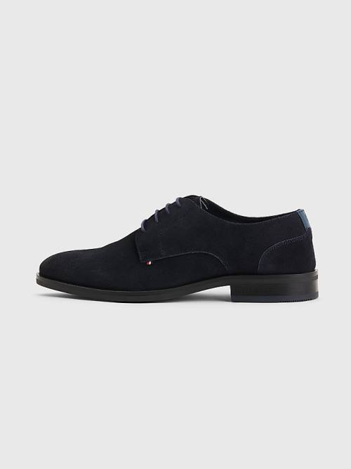 Buty Eleganckie Tommy Hilfiger Tonal Flag Zamszowe Derby Męskie Niebieskie | TH418VIX