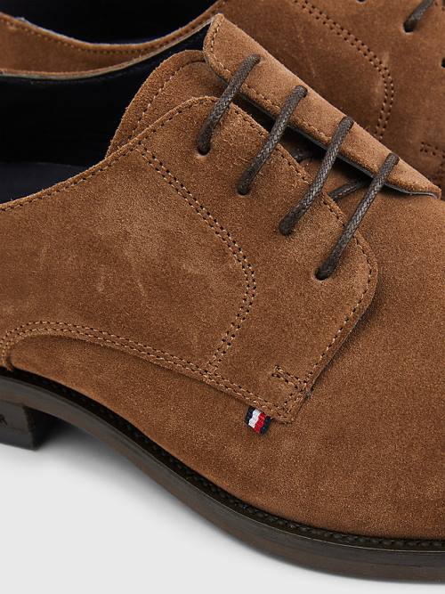 Buty Eleganckie Tommy Hilfiger Tonal Flag Zamszowe Derby Męskie Brązowe | TH871GZR