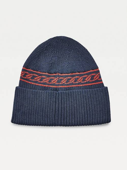 Czapki Tommy Hilfiger Chain Link Knit Beanie Damskie Niebieskie | TH084ZEO