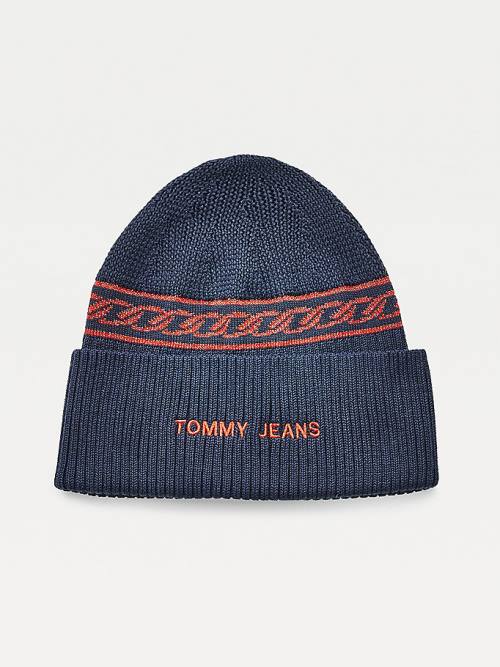 Czapki Tommy Hilfiger Chain Link Knit Beanie Damskie Niebieskie | TH084ZEO