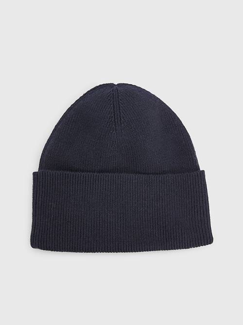 Czapki Tommy Hilfiger Essential Bawełniane Cashmere Beanie Damskie Niebieskie | TH693OXG