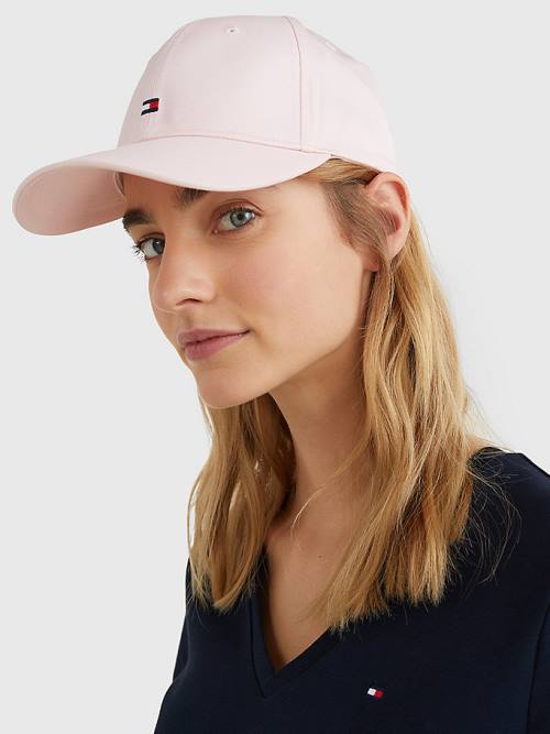 Czapki Tommy Hilfiger Essential Organic Bawełniane Flag Cap Damskie Różowe | TH627FAK