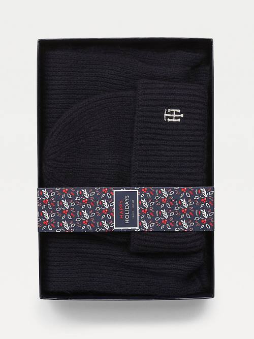 Czapki Tommy Hilfiger Flecked Scarf And Beanie Gift Set Damskie Niebieskie | TH873RXY