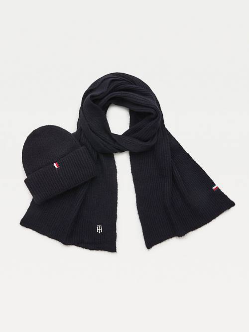 Czapki Tommy Hilfiger Flecked Scarf And Beanie Gift Set Damskie Niebieskie | TH873RXY