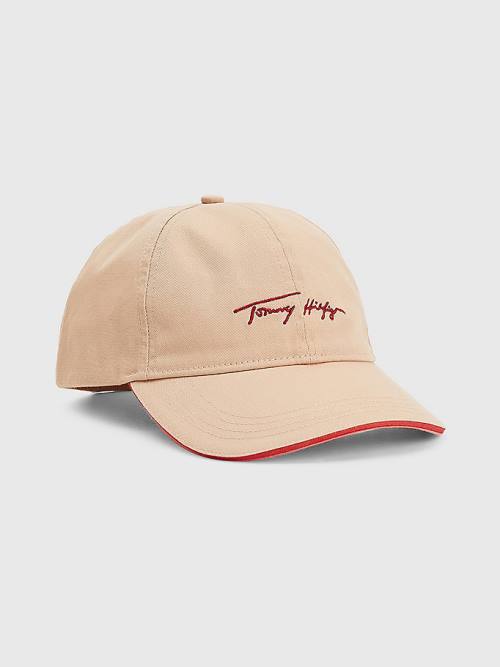 Czapki Tommy Hilfiger Iconic Signature Logo Cap Damskie Beżowe | TH067SQU