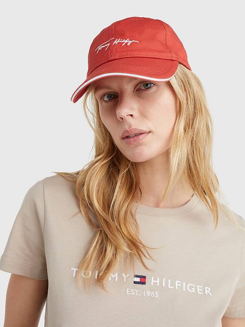 Czapki Tommy Hilfiger Iconic Signature Logo Cap Damskie Czerwone | TH153SYG