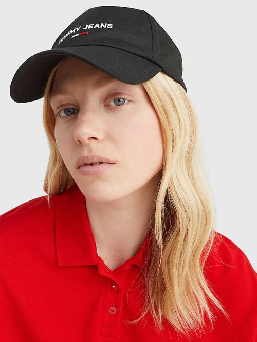 Czapki Tommy Hilfiger Organic Bawełniane Logo Embroidery Cap Damskie Czarne | TH340GOL