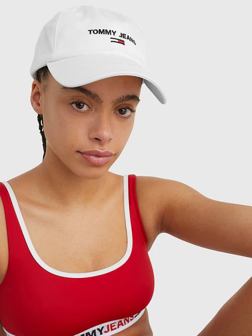 Czapki Tommy Hilfiger Organic Bawełniane Logo Embroidery Cap Damskie Białe | TH362ZPB