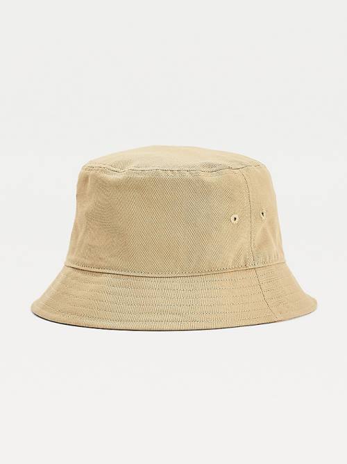 Czapki Tommy Hilfiger Organic Bawełniane Flag Embroidery Bucket Męskie Beżowe | TH483NHG