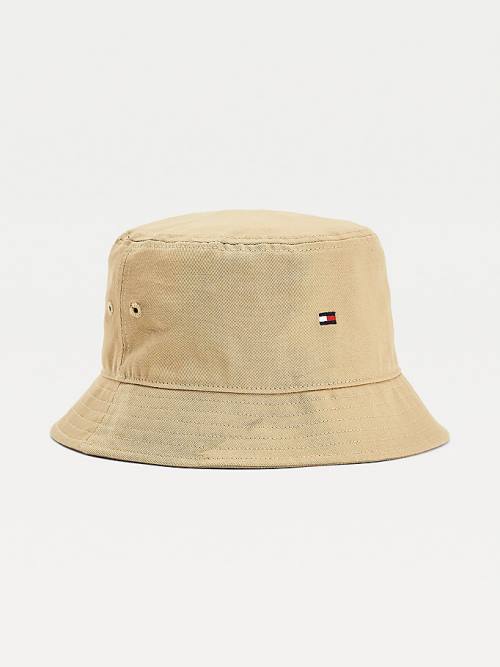 Czapki Tommy Hilfiger Organic Bawełniane Flag Embroidery Bucket Męskie Beżowe | TH483NHG