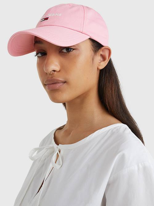 Czapki Tommy Hilfiger Organic Bawełniane Logo Embroidery Cap Damskie Różowe | TH532APK