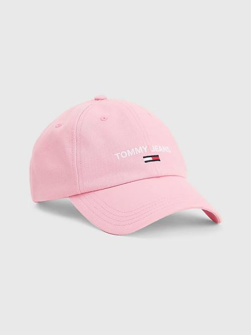 Czapki Tommy Hilfiger Organic Bawełniane Logo Embroidery Cap Damskie Różowe | TH532APK