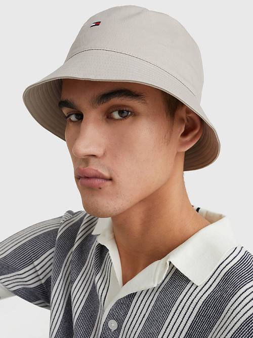 Czapki Tommy Hilfiger Organic Bawełniane Flag Embroidery Bucket Męskie Beżowe | TH586QVW