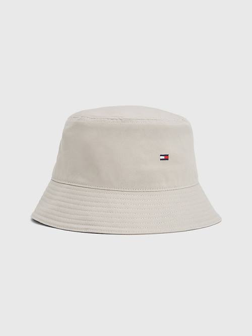 Czapki Tommy Hilfiger Organic Bawełniane Flag Embroidery Bucket Męskie Beżowe | TH586QVW