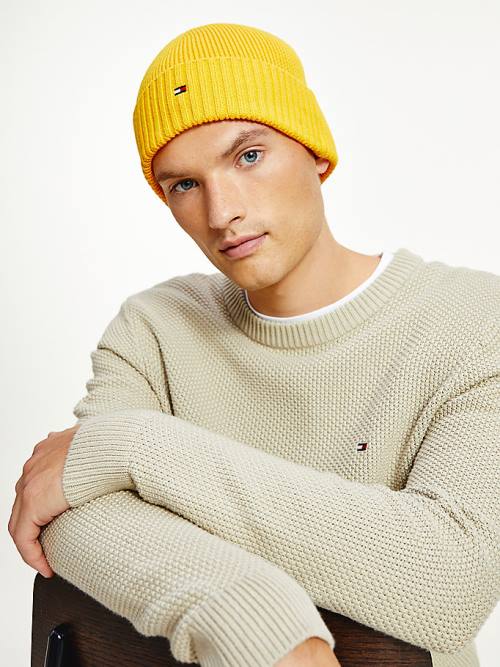 Czapki Tommy Hilfiger Pima Bawełniane Cashmere Cuffed Beanie Męskie Żółte | TH761TLA