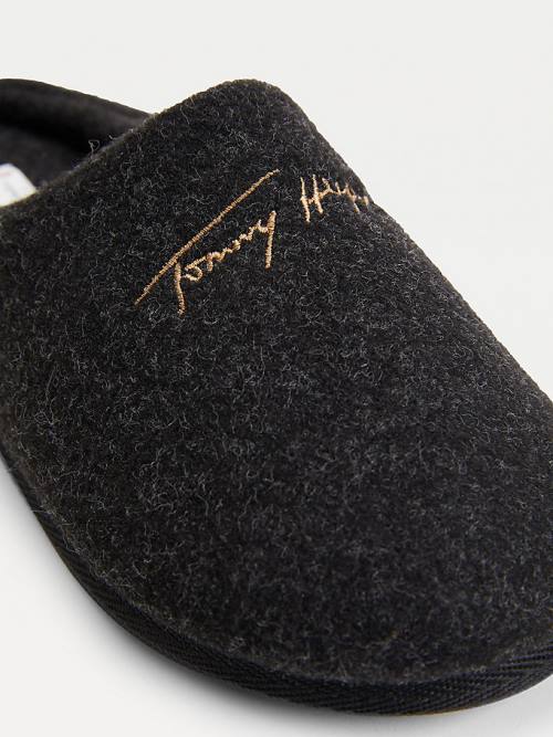 Kapcie Tommy Hilfiger Essential Signature Home Damskie Czarne | TH175BUT