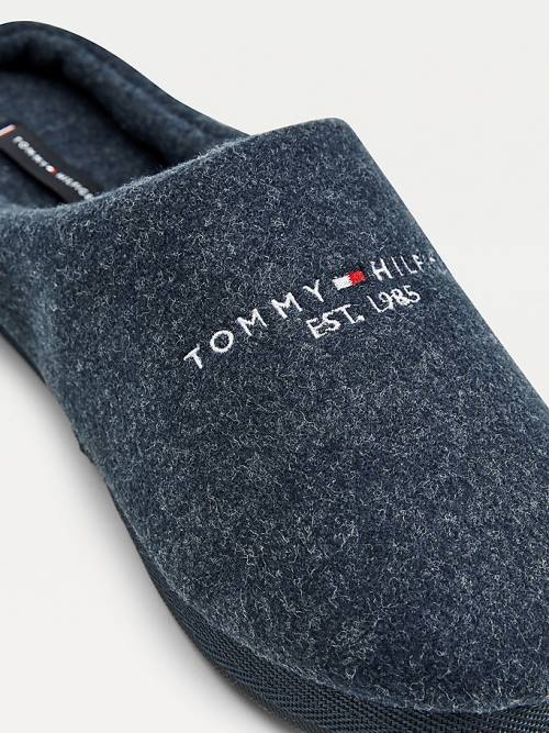 Kapcie Tommy Hilfiger Logo Felt Home Męskie Niebieskie | TH641NTW