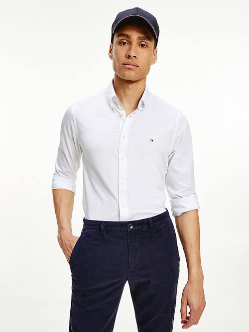 Koszule Tommy Hilfiger 1985 TH Flex Slim Fit Męskie Białe | TH402QWJ