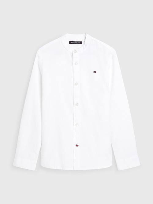 Koszule Tommy Hilfiger Bawełniane Linen Collarless Chłopięce Białe | TH849CQH