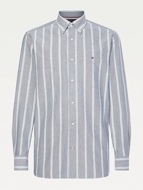 Koszule Tommy Hilfiger Frosted Oxford Organic Bawełniane Stripe Męskie Niebieskie | TH536HER