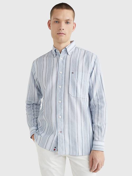 Koszule Tommy Hilfiger Mixed Stripe Oxford Męskie Niebieskie | TH321STG